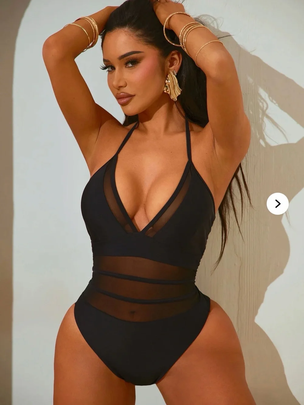 Black Mesh-Panel One-Piece Swimsuit